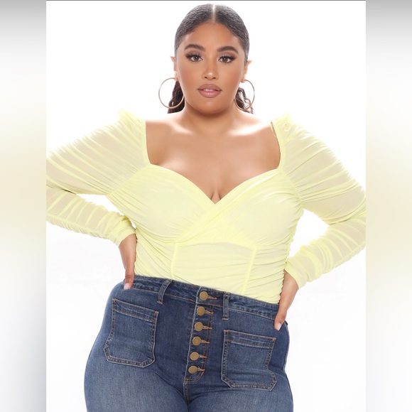 NWT- YELLOW RUCHED BODYSUIT- SZ 1X - Picture 4 of 12